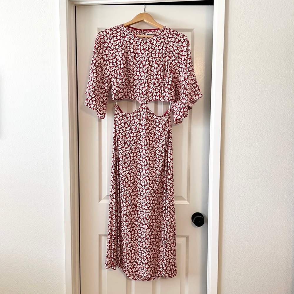 👗 REFORMATION Dress - Benny Midi with Cut Outs - Red Floral - 8